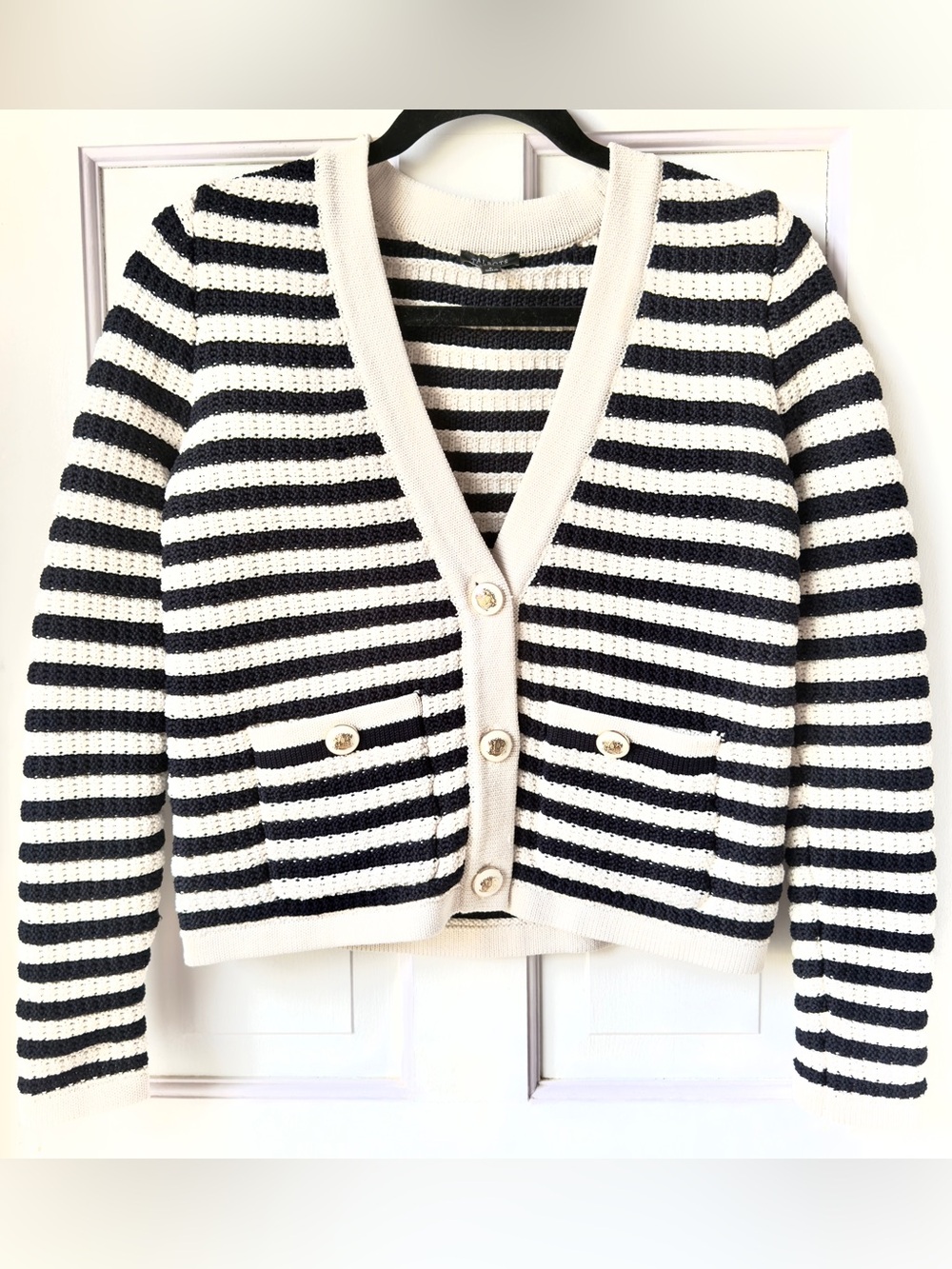 Talbots Striped Black and White Button Down Cardigan Size Petite XS